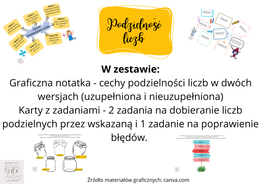 Podzielność liczb - zasady, karty z zadaniami