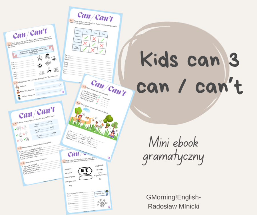 Czasownik can / can't - mini ebook gramatyczny ( kl. 3, 4 )