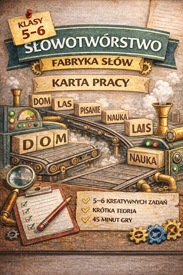 Słowotwórstwo – karta pracy kl. 5–6 | Fabryka słów + teoria + ćwiczenia