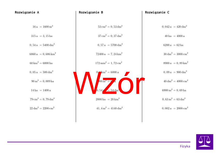 Konwersja jednostek powierzchni | matematyka | 26 kolumn
