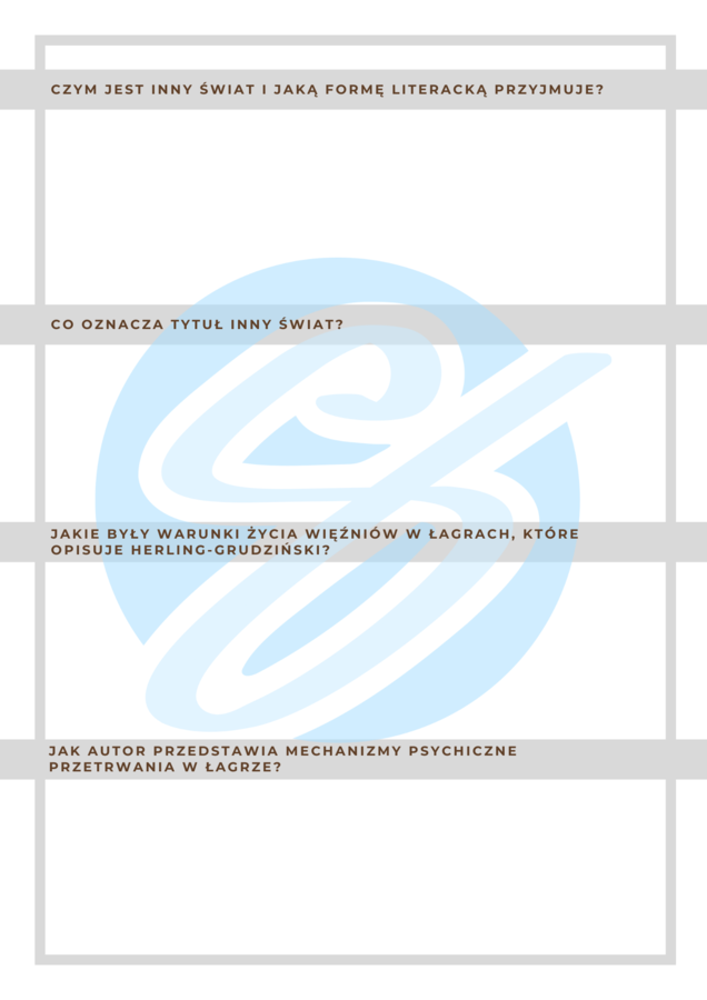 GUSTAW HERLING-GRUDZIŃSKI INNY ŚWIAT PYTANIA I ODPOWIEDZI DO LEKTURY MATURA