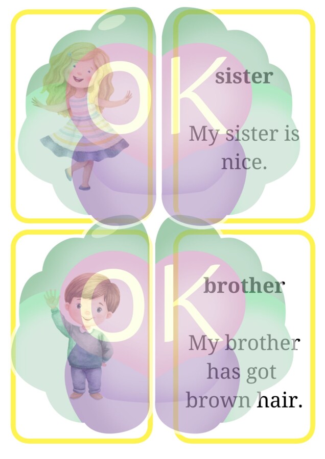 Zestaw Flashcards dla Dzieci – Kolory, Zwierzęta i Rodzina (38 stron)