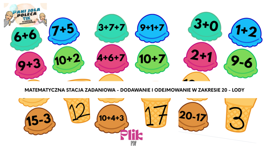 "Lody" stacja zadaniowa - dodawanie i odejmowanie w zakresie 20