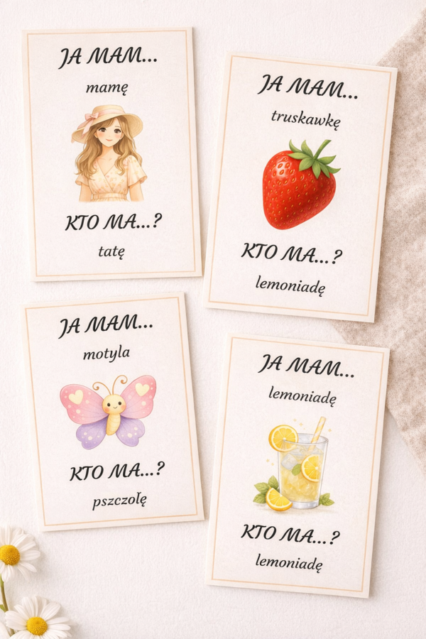 Karty „Ja mam… kto ma…?” – róże, jagody i lato