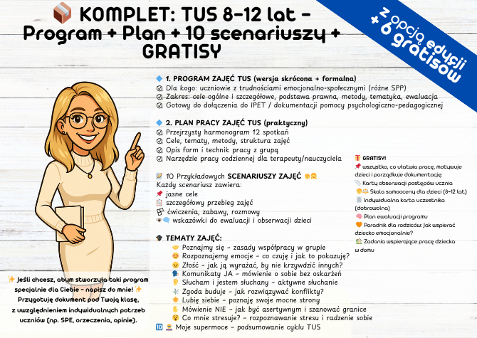 Trening Umiejętności Społecznych TUS Program Plan Indywidualny program pracy z uczniem / Program pracy grupy Scenariusz Zajęć Tematy Zajęć