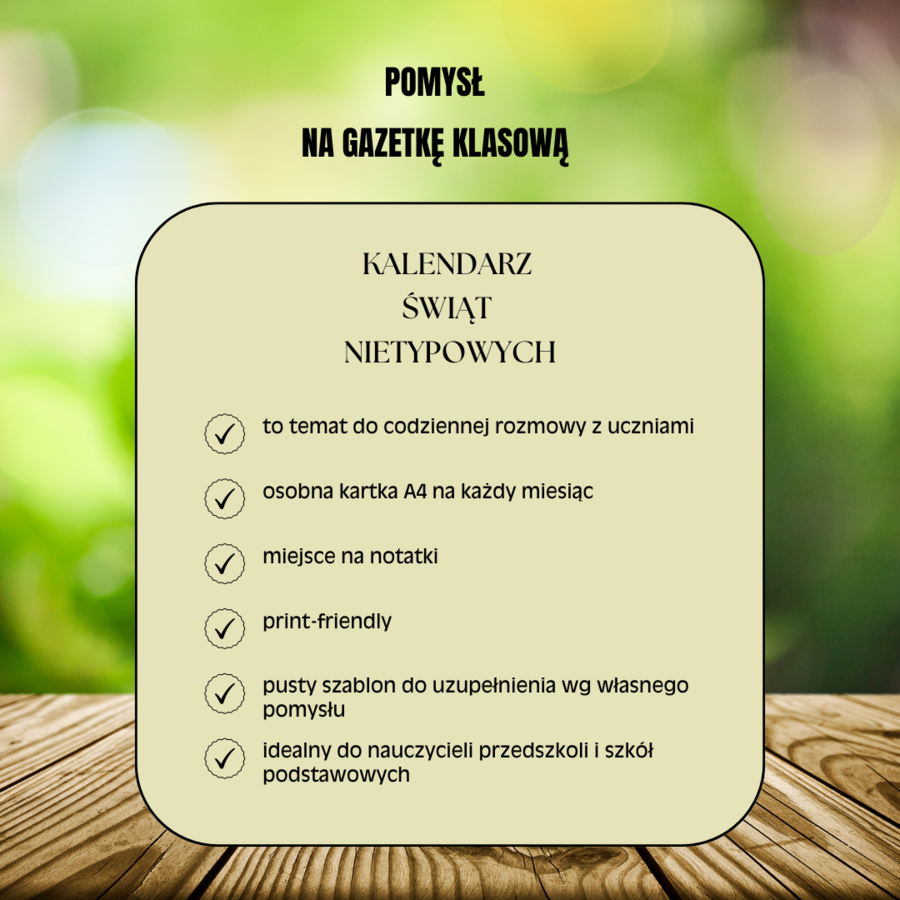 Kalendarz Świąt Nietypowych - pomysł na gazetkę