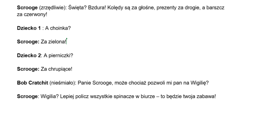 Opowieść wigilijna - Parafraza (skecz) króki SKECZ dla dzieci - przedstawienie szkolne