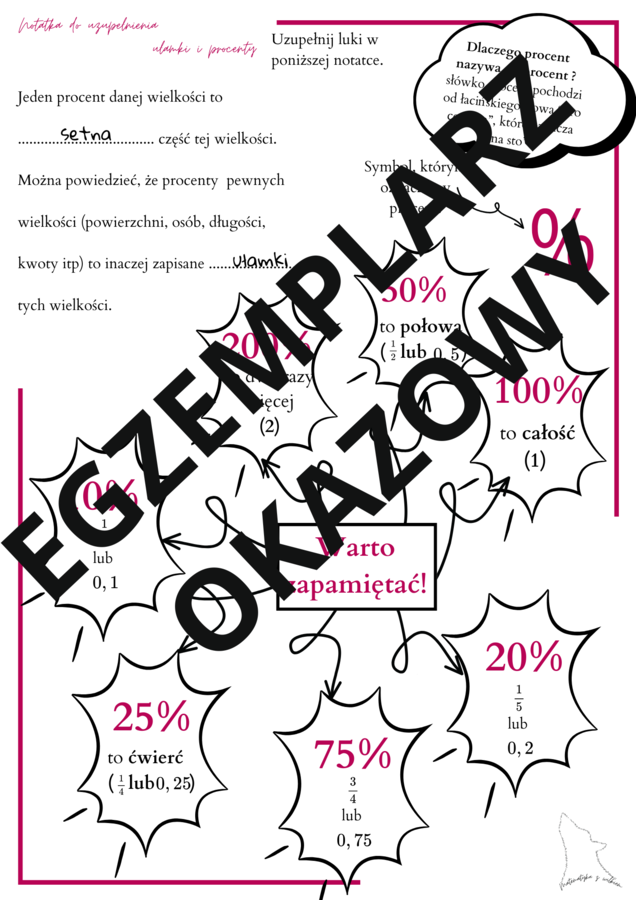 Ułamki i procenty - notatka do uzupełnienia