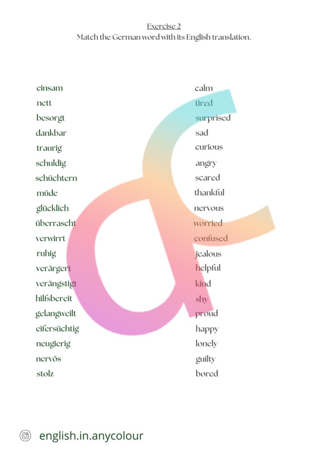 Niemiecki - Angielski Gefühle - Uczucia w języku niemieckim dla uczniów z wykładowym angielskim