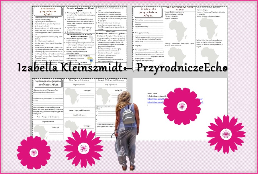 Minizestaw do tematu „Środowisko przyrodnicze Afryki” – sketchnotka + karta pracy w pdf + gratisowy link do prezentacji multimedialnej niekomercyjnej wykonanej w genial.ly do indywidualnego pobrania i użycia do celów niekomercyjnych. Geografia 8, Dział „