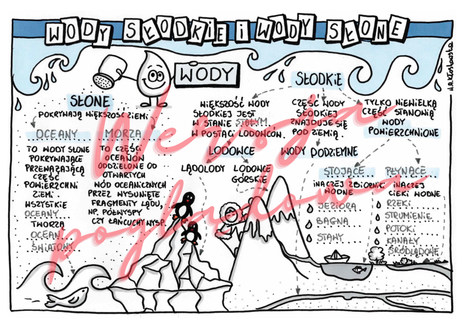 Wody słodkie i wody słone - przyroda kl. 4 -wypełniona karta pracy
