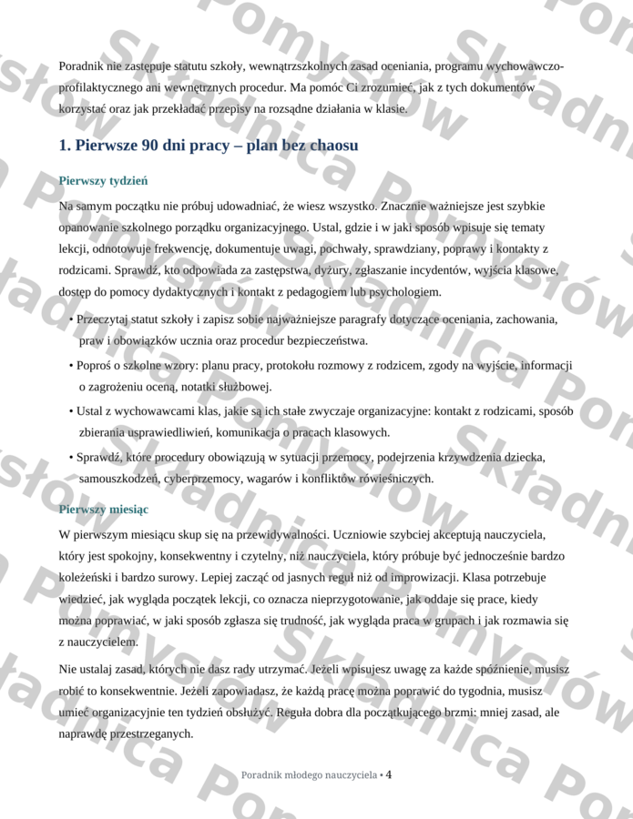 PORADNIK MŁODEGO NAUCZYCIELA KLAS 4–8. 31 stron praktycznych procedur, scenariuszy rozmów, checklist i gotowych narzędzi na start pracy