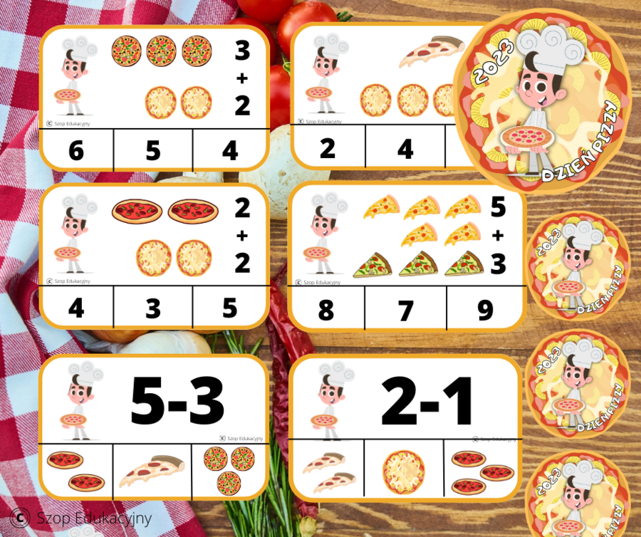 Dzień Pizzy. Girlanda. Zadania. Dyplom. Przypinki. Bingo