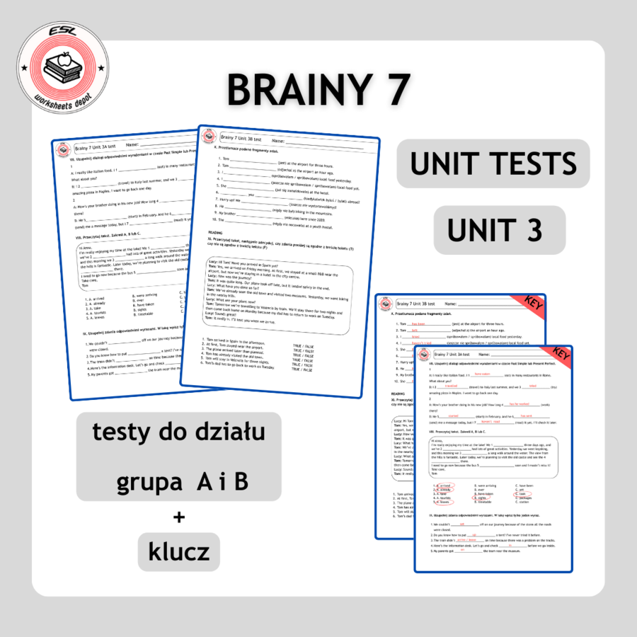 Brainy 7 Unit 3 - testy do działu grupa A i B