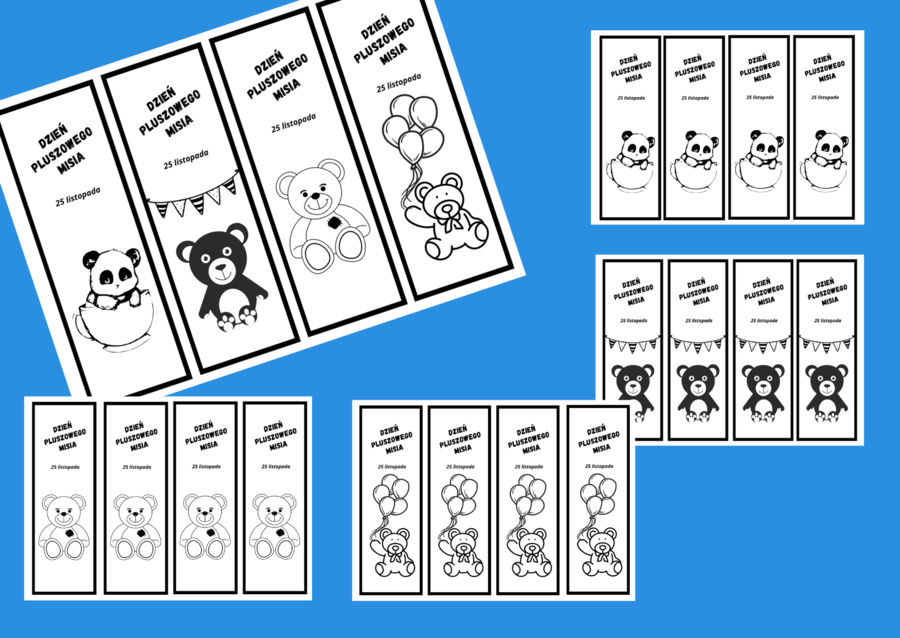 DZIEŃ PLUSZOWEGO MISIA – zakładki do książek – zakładka – czarno-białe – wersja 1