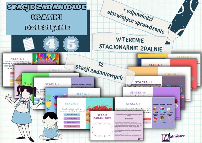 Stacje zadaniowe z ułamków dziesiętnych, lekcja w terenie.