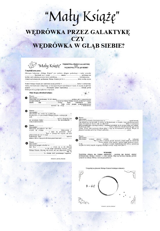 Mały Książę - wędrówka po planetach - karta pracy + klucz odpowiedzi