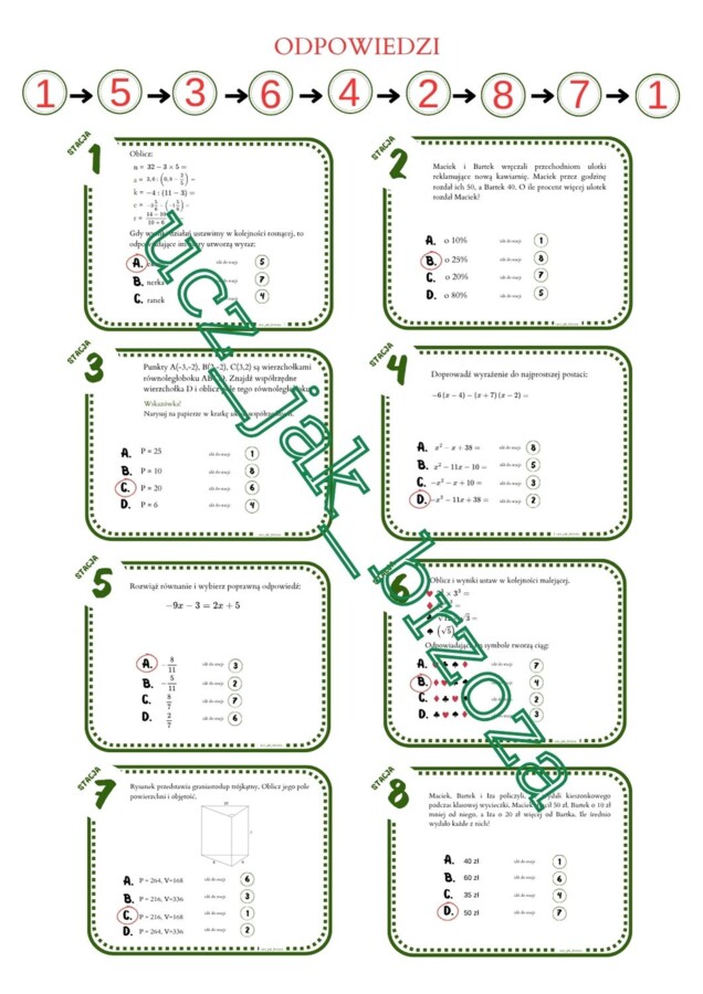 Powtórzenie wiadomości po klasie 7, klasa 8, stacje zadaniowe