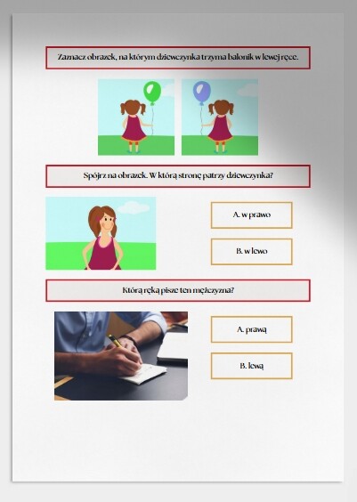 Lewa, prawa. Karta pracy. Sprawdzian