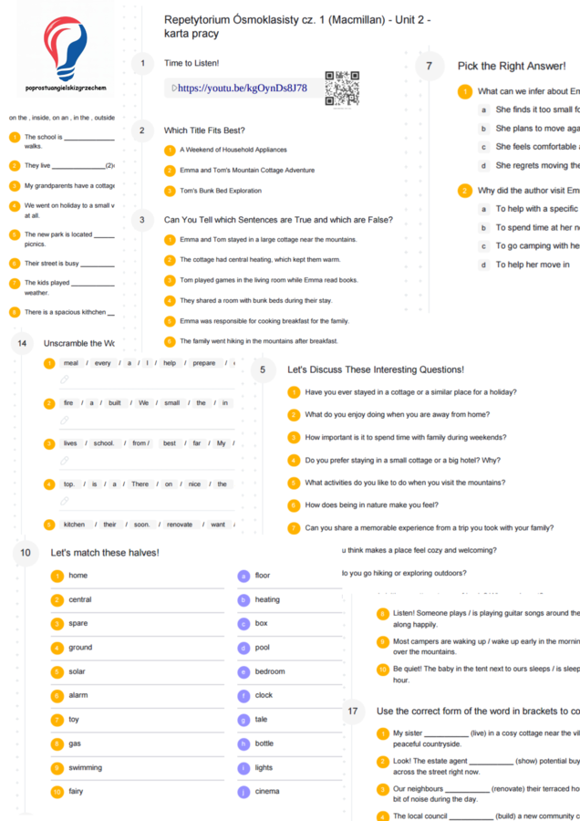 Repetytorium ósmoklasisty cz. 1 (Macmillan) – Unit 2 – karta pracy