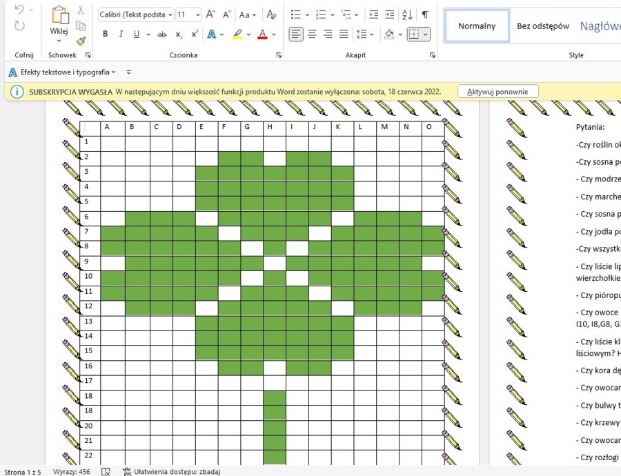 Nonogram - rośliny biologia SP