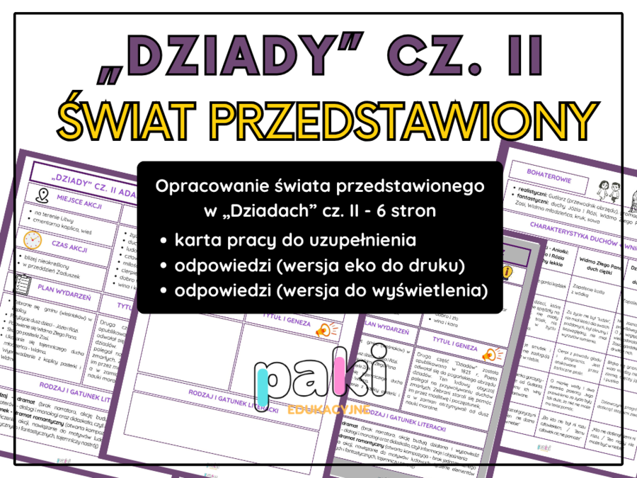 „Dziady" cz. II – świat przedstawiony // karta pracy, notatka