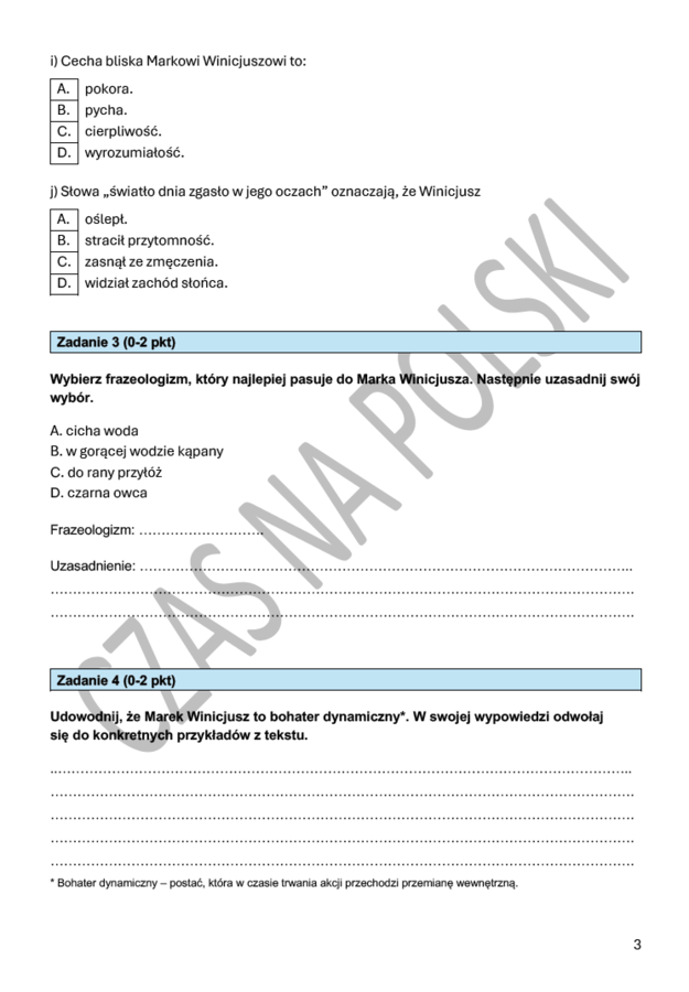 "Quo vadis" (Przemiana Marka Winicjusza) – test czytania ze zrozumieniem.