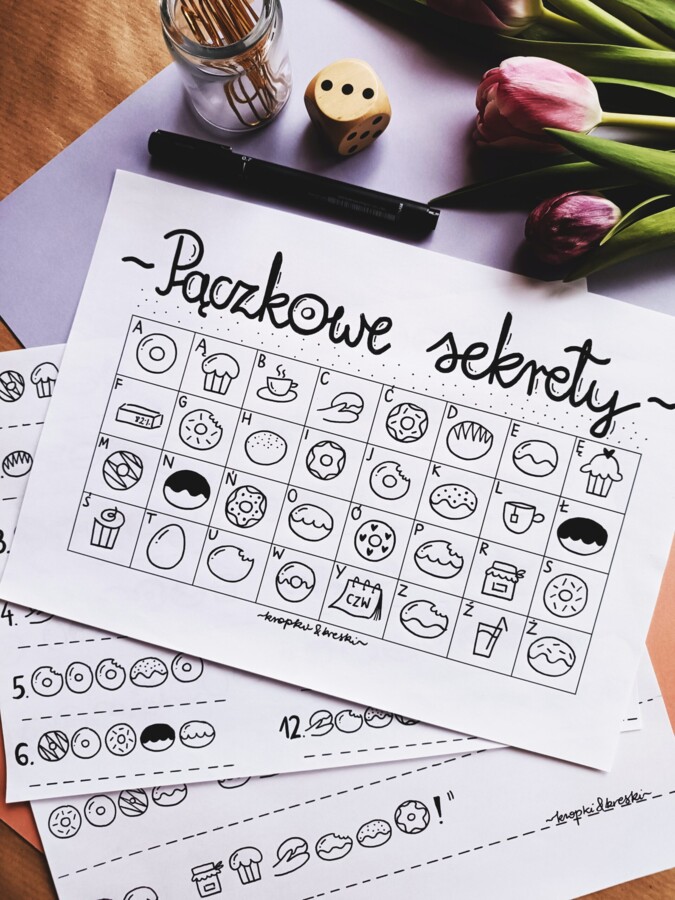 TŁUSTY CZWARTEK - ZESTAW MATERIAŁÓW: "Pączkowe sekrety" - zaszyfrowane hasła, "BYSTRE OCZKO" - TŁUSTY CZWARTEK, TŁUSTY CZWARTEK - gra "WYTURLAJ PĄCZUSIA"