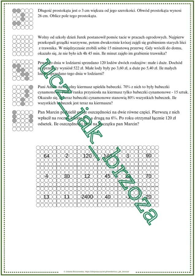 Równania, rozwiązywanie zadań z treścią, kodowana karta pracy, praca indywidualna, klasa 7 i 8