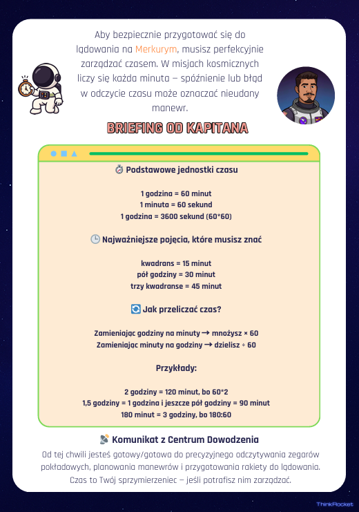 Kalendarz i czas, system rzymski| Klasy 4-6 | 5 dni teorii, rozgrzewek i zadań w kosmicznej fabule misji ThinkRocket