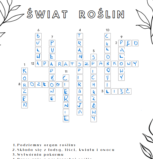 Krzyżówka- botanika, rośliny, organy, tkanki