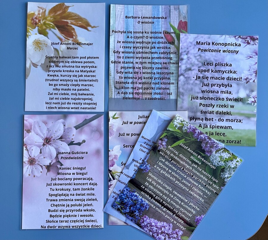 Wiersze o wiośnie - kolorowe karty tematyczne A4