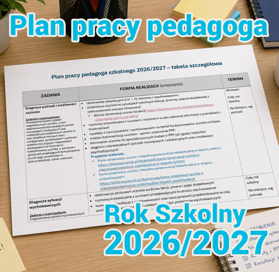 Plan pracy pedagoga szkolnego na rok szkolny 2026/2027