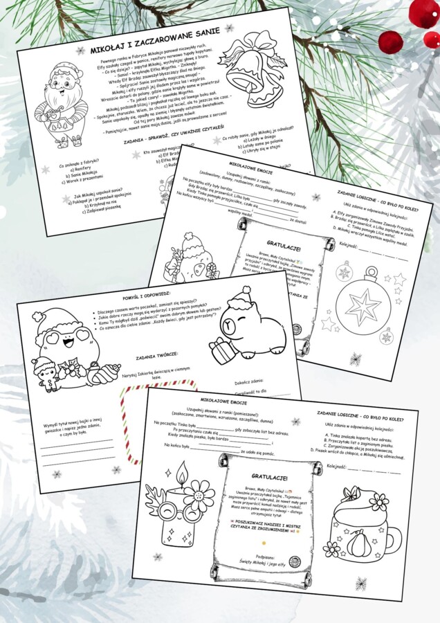 Bajkowe Czytanie z Mikołajem – 30 Świątecznych Tekstów ze Zrozumieniem i Mini Kolorowankami