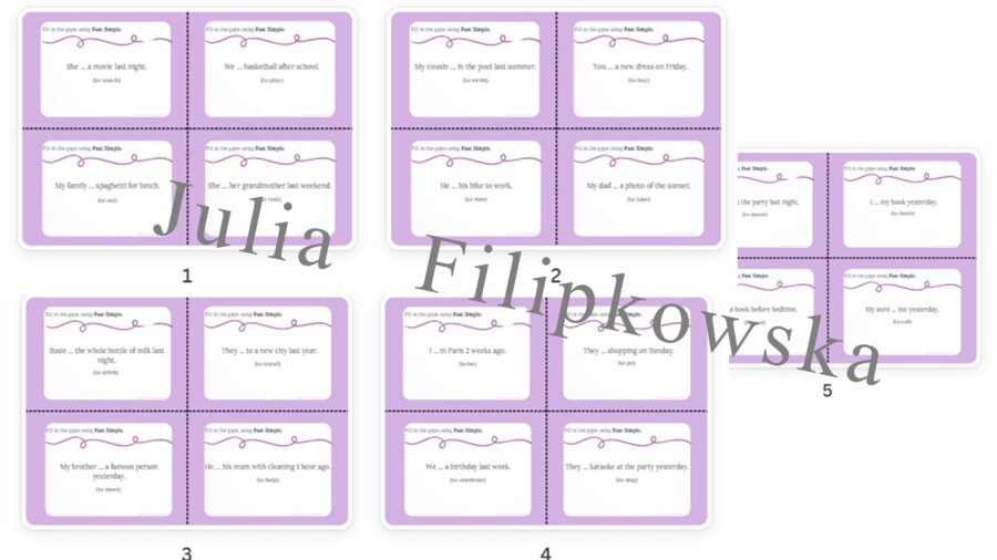 Past Simple/ Karty do mówienia/ Mówienie/ Speaking/ Konwersacje/ Klasy 4-8/ Klasy 4-6/ Klasy 6-8/ SP/ Warm-up/ Rozgrzewka/ Speaking cards/ Gramatyka/ Grammar/ Speaking cards grammar/ Grammar cards/ E8