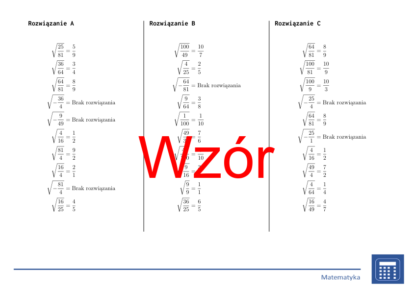 Pierwiastek kwadratowy ułamków dodatnich i ujemnych | matematyka | 26 kolumn