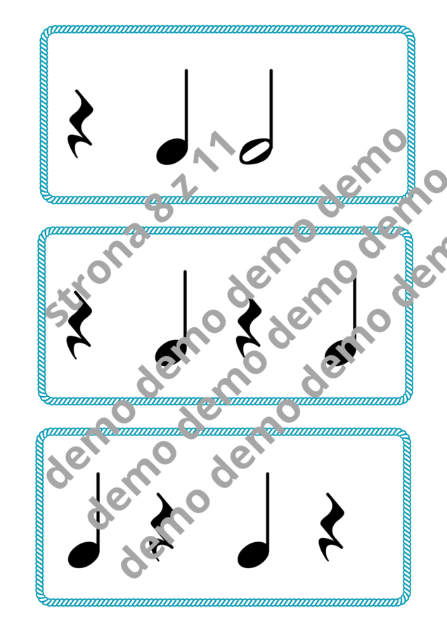 Muzyka. Karty do nauki wartości rytmicznych i ćwiczeń praktycznych. Metrum 4/4.
