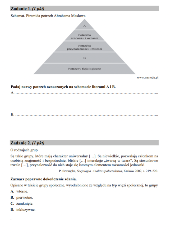 Zadania maturalne z WOSU - Człowiek i społeczeństwo