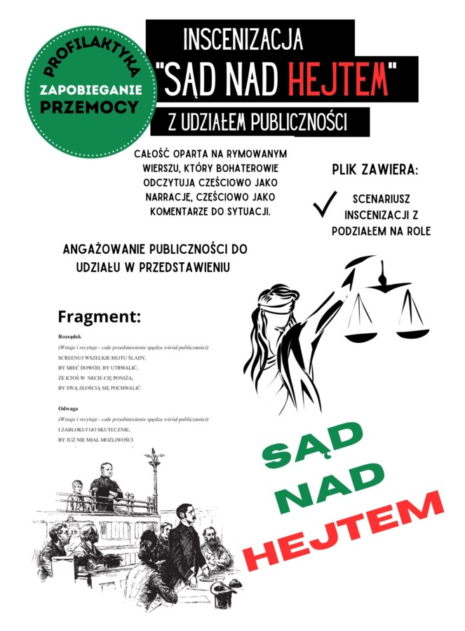 Sąd nad Hejtem - scenariusz przedstawienia, inscenizacji