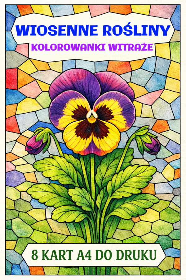 WIOSENNE KWIATY (ROŚLINY) – kolorowanka A4 (8 kart pracy PDF); mozaika; witraż; dekoracja; gazetka; plastyka; świetlica