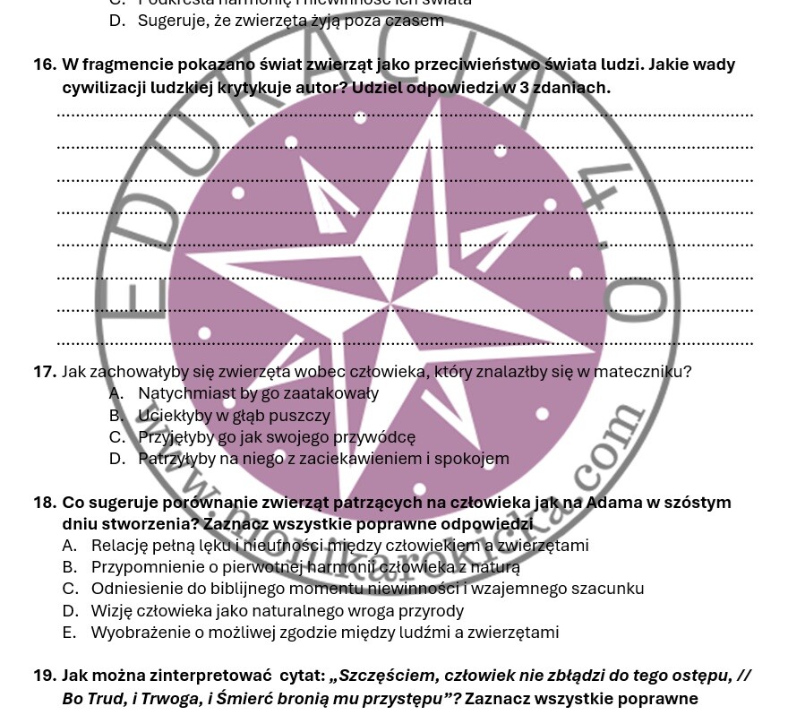 "Pan Tadeusz". Fragment ks. IV. Matecznik – Czytanie ze zrozumieniem - zestaw zadań dla uczniów klas 7–8