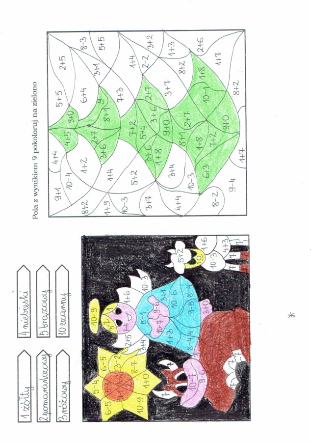 Świąteczna kolorowanka- dodawanie i odejmowanie w zakresie 10