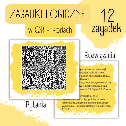 ZAGADKI LOGICZNE zaszyfrowane w QR-kodach + pliki z rozwiązaniami. (12 zadań)
