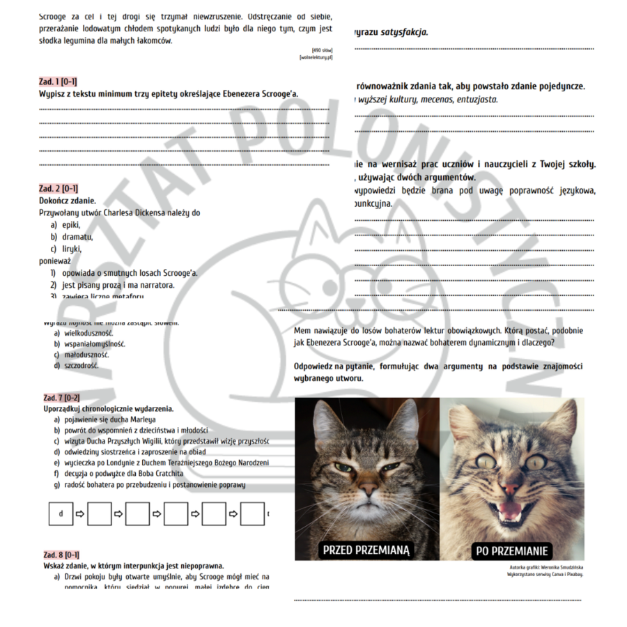 Egzamin ósmoklasisty - przykładowy arkusz nr 5 / Opowieść wigilijna, Balladyna, sztuka