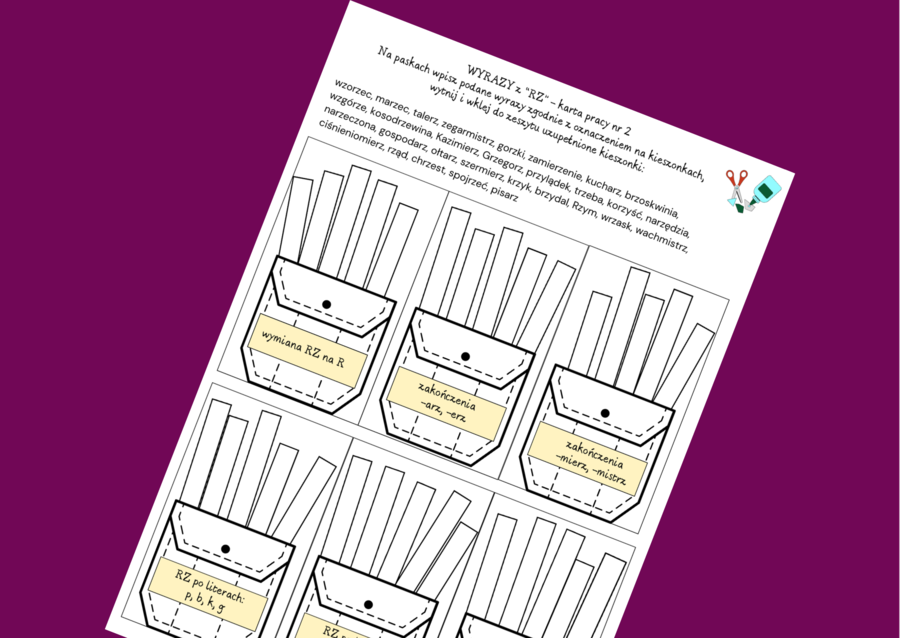 ORTOGRAFIA – wyrazy z „RZ” – zasady – wklejka – karta pracy – 3 wersje + odpowiedzi