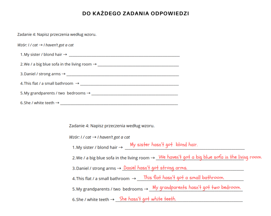 Gramatyka klasa 4: Czasownik  have got + przymiotniki dzierżawcze na podstawie  poręcznika English Class A1