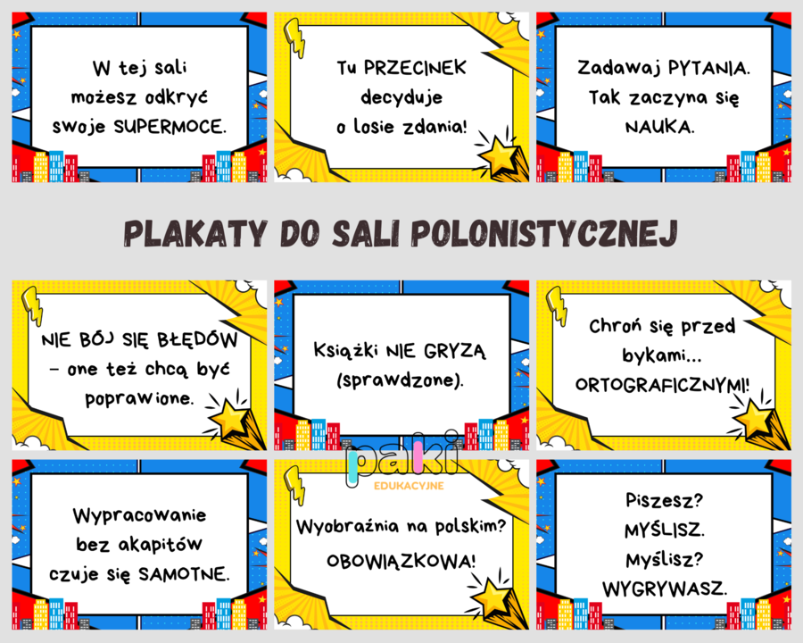 Plakaty, dekoracje do sali polonistycznej // gazetka język polski