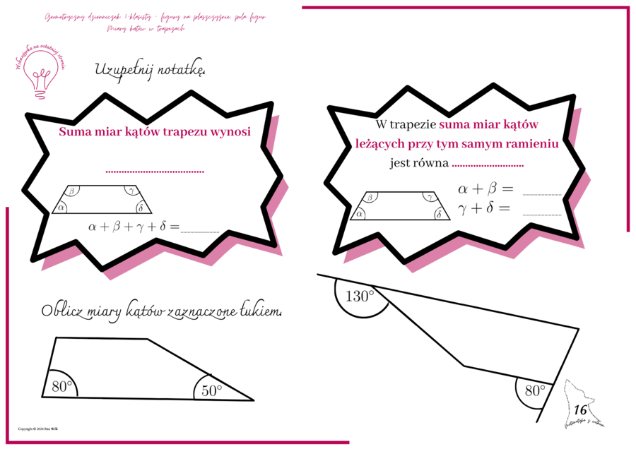 Geometryczny dzienniczek 5-klasisty -figury na płaszczyźnie, pola figur