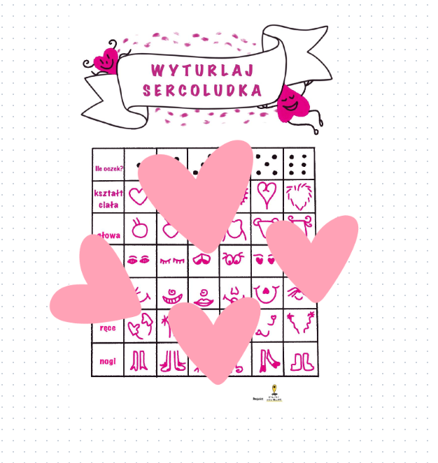 Walentynkowa zabawa rysunkowa z kostką - WYTURLAJ SERCOLUDKA