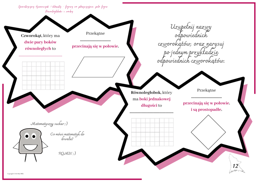Geometryczny dzienniczek 5-klasisty -figury na płaszczyźnie, pola figur